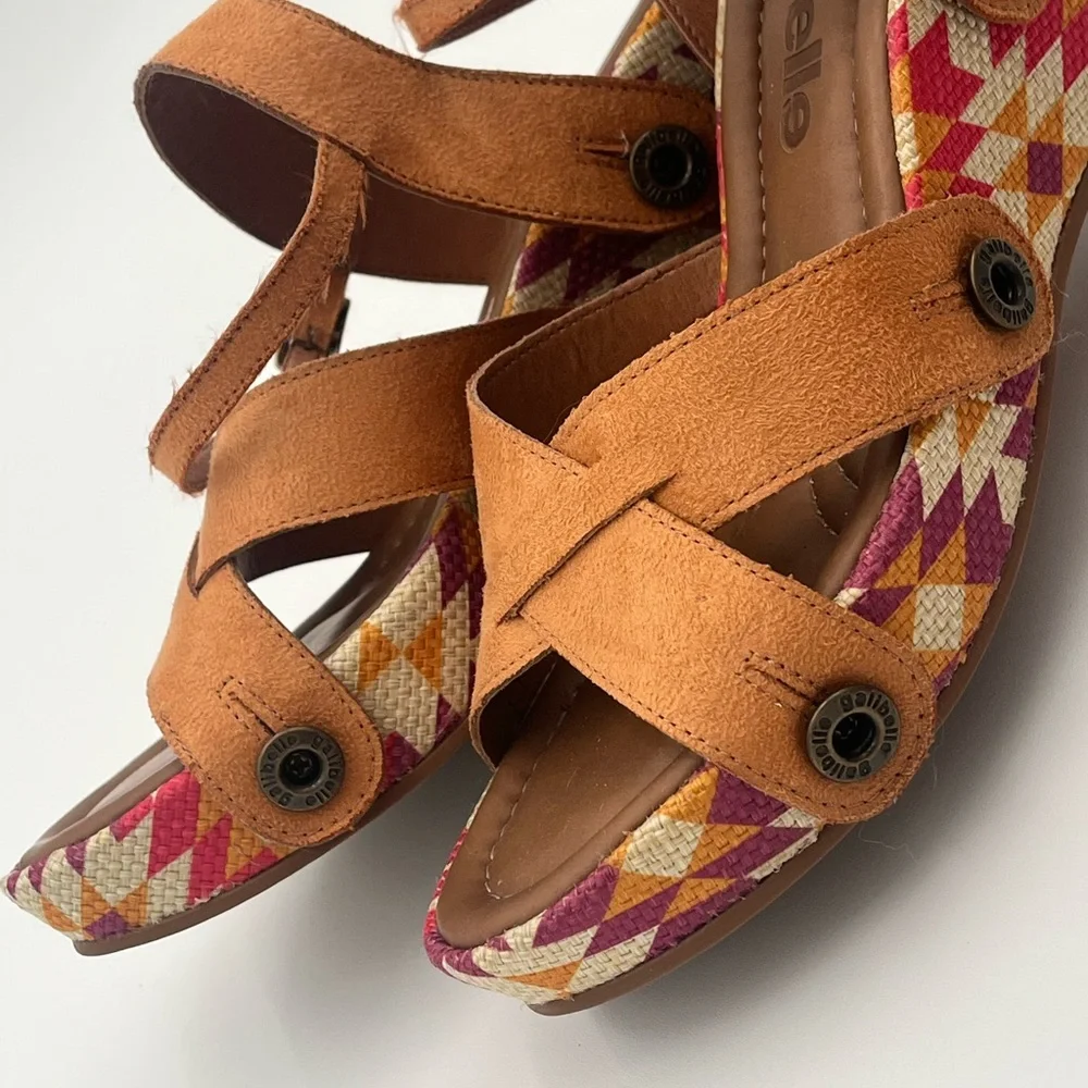 Galibelle Brown Strappy Sandals with Patterned Wedge Size 7 - Picture 4 of 10